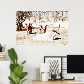 Texas Longhorn Koe Rustic Art Poster (Thuiskantoor)