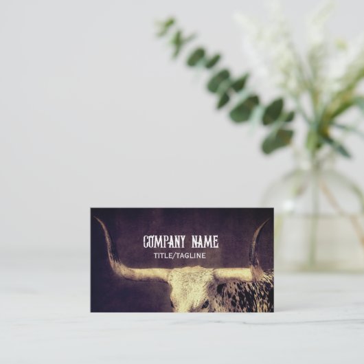 Texas longhorn koe rustiek land op maat bruin visitekaartje (Staand voorkant)