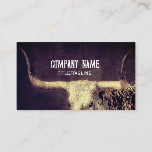 Texas longhorn koe rustiek land op maat bruin visitekaartje (Voorkant)