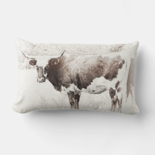 Texas longhorn  koe sepia rustic kussen