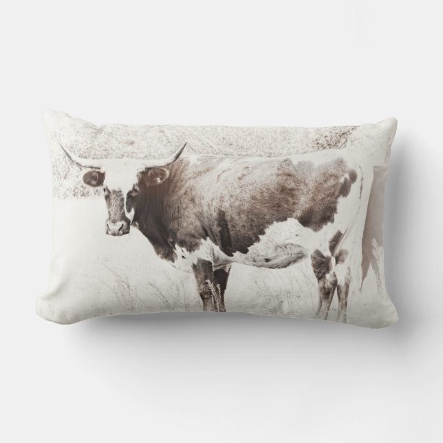 Texas longhorn  koe sepia rustic kussen (Voorkant)