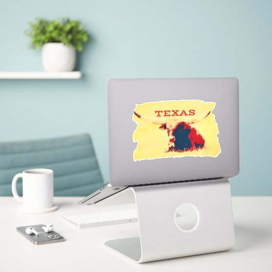 Texas Longhorn Koe Texas snijdt Sticker uit (Laptop op bureau)