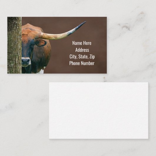 Texas Longhorn Koe Visitekaartjes (Voorkant / Achterkant)