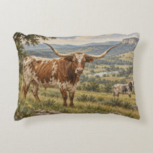 Texas Longhorn Landschapslandschap Accent Kussen