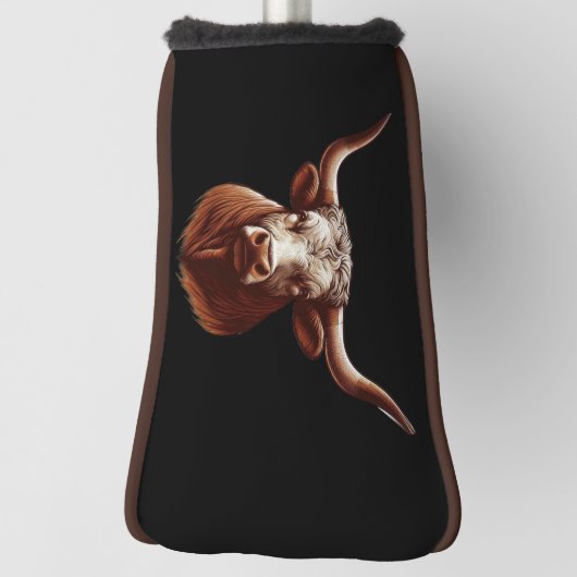 Texas longhorn met zwarte achtergrond golfheadcover (Draai 90)