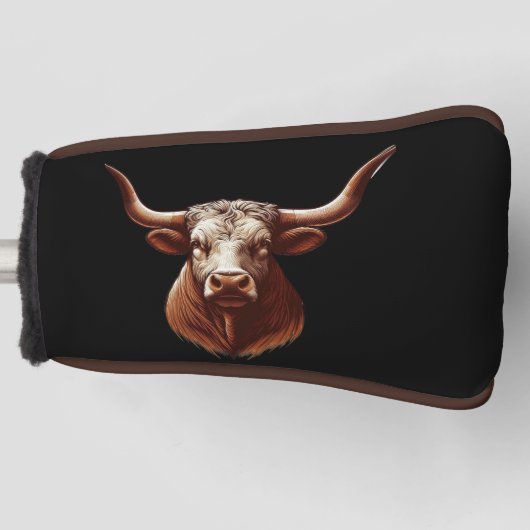 Texas longhorn met zwarte achtergrond golfheadcover (Voorkant)