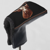 Texas longhorn met zwarte achtergrond golfheadcover (3/4 voorkant)