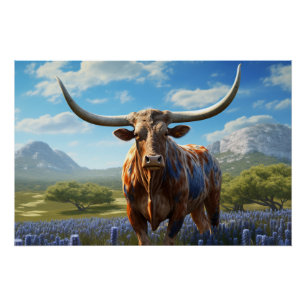 Texas Longhorn Muurkunst Glanzende Poster