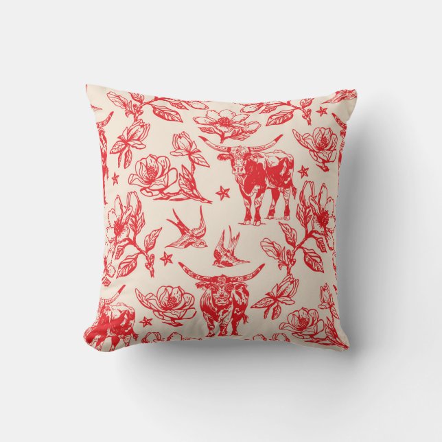 Texas Longhorn Rundvee Stier Patroon Kussen Cadeau (Voorkant)