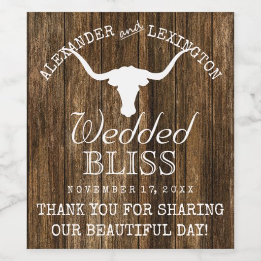 Texas Longhorn rustieke land ranch bruiloft Wijn Etiket (Enkel label)