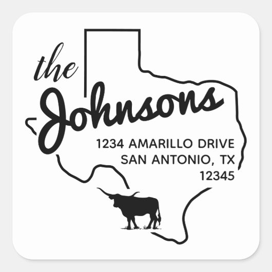 Texas Longhorn Silhouette Family Address Label (Voorkant)