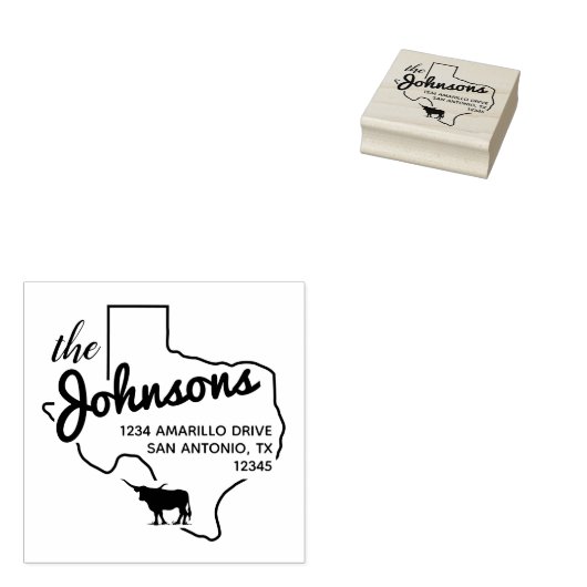 Texas Longhorn Silhouette Family Adres Rubberstempel (Gestempeld)