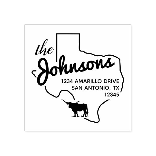 Texas Longhorn Silhouette Family Adres Rubberstempel (Afrduk)