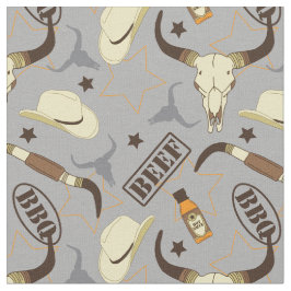Texas Longhorn Skulls and Stetsons BBQ Patroon Stof