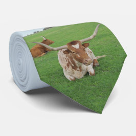 Texas Longhorn Steer in Field Print op Necktie Stropdas