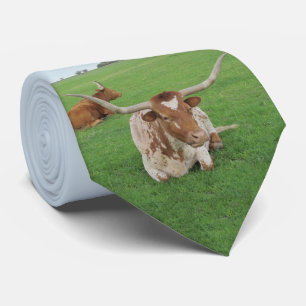 Texas Longhorn Steer in Field Print op Necktie Stropdas