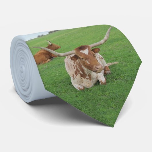 Texas Longhorn Steer in Field Print op Necktie Stropdas (Opgerold)