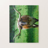 Texas Longhorn steer op westerne ranch Legpuzzel (Verticaal)