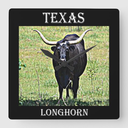 Texas Longhorn Vierkante Klok (Voorkant)