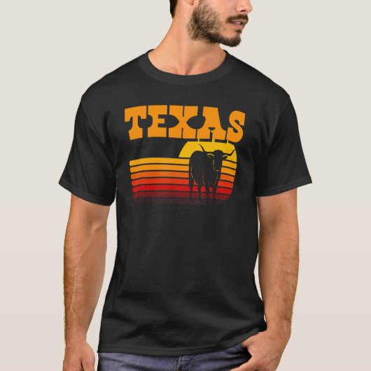 Texas Longhorn voor Men  Retro Sunset Texas T-shirt (Voorkant)