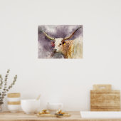 Texas Longhorn Waterverf Fine Art Fotografie Poster (Keuken)