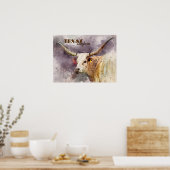 Texas Longhorn Waterverf Foto Abstract Modern Poster (Keuken)