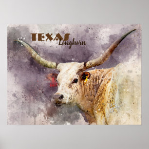 Texas Longhorn Waterverf Foto Abstract Modern Poster