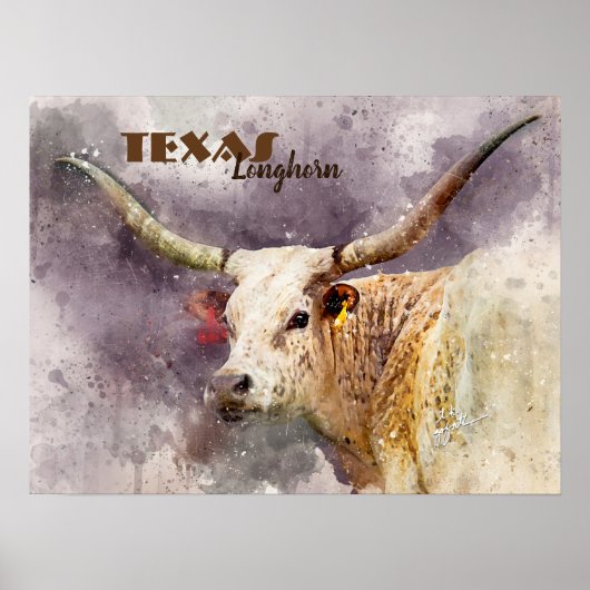 Texas Longhorn Waterverf Foto Abstract Modern Poster (Voorkant)