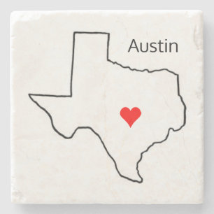 Texas Love Custom Location Red Heart City Austin Stenen Onderzetter