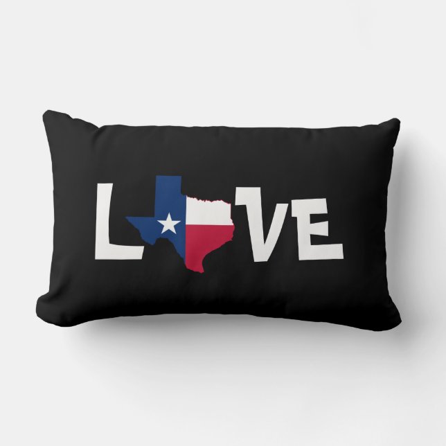 Texas LOVE, w/ State Map/Lone Star, White Letters Kussen (Voorkant)