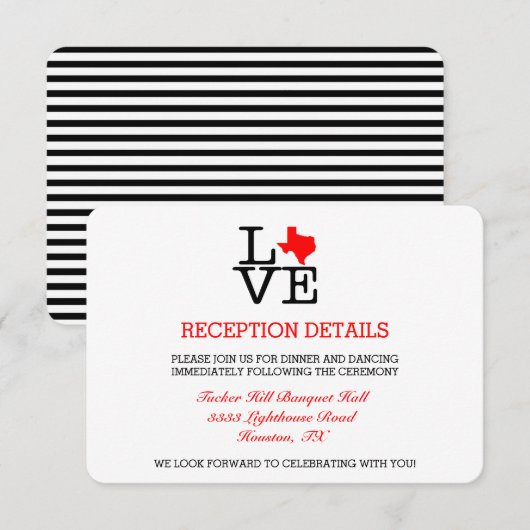 Texas Love Wedding Reception Card Informatiekaartje (Voorkant / Achterkant)