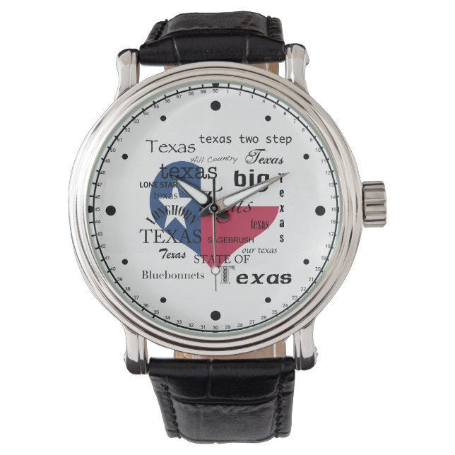 Texas Love-Word cloud+Heart Shaped Flag Horloge (Voorkant)
