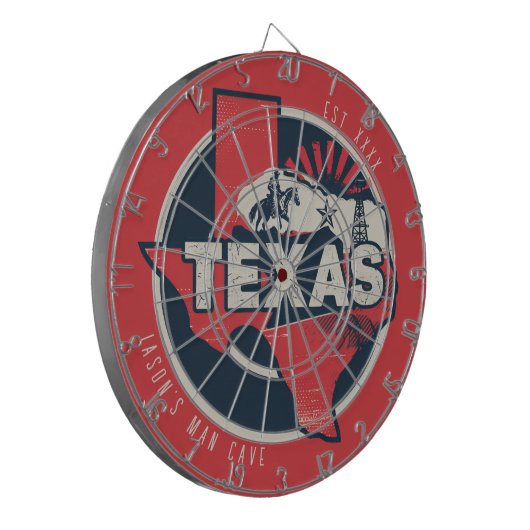 Texas Man Cave Aangepaste naam Est Datum Dartbord (Voorkant Links)