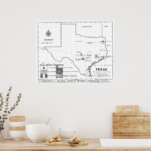 Texas Map, 1933 Poster (Keuken)