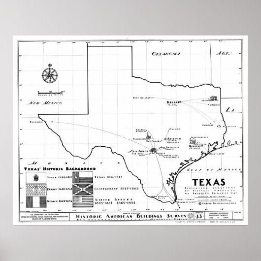 Texas Map, 1933 Poster (Voorkant)