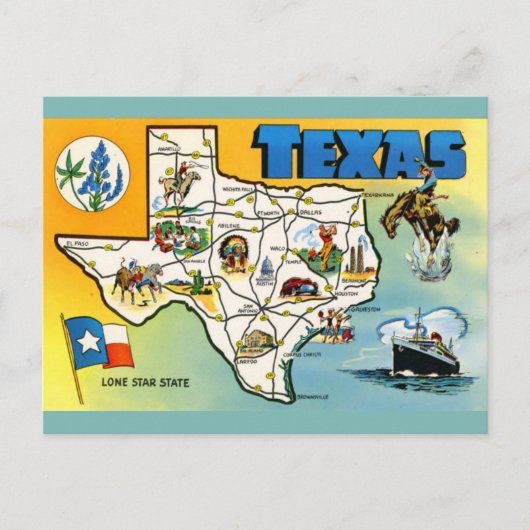  Texas Map and Flag Briefkaart (Voorkant)