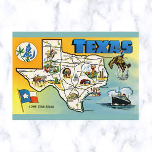  Texas Map and Flag Briefkaart