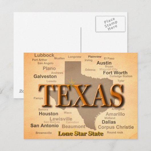 Texas Map Briefkaart (Voorkant / Achterkant)