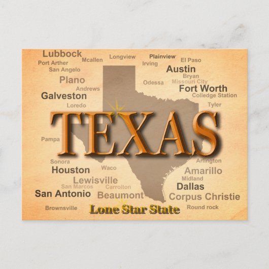 Texas Map Briefkaart (Voorkant)