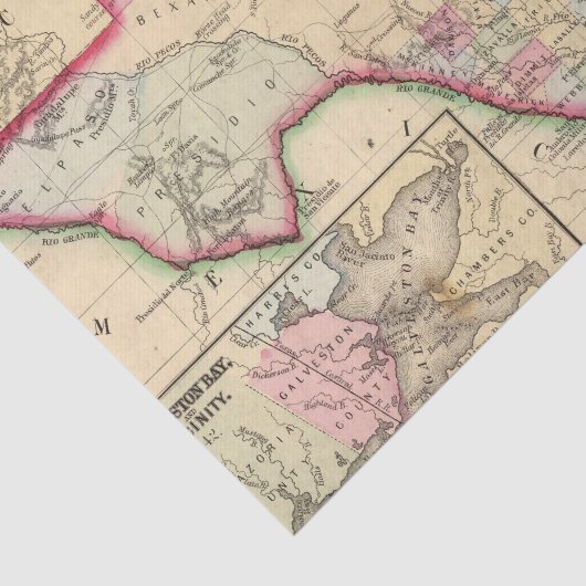 Texas Map door Mitchell Tissuepapier (Detail)