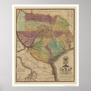 Texas Map door Stephen Austin 1837 Poster