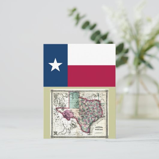 Texas Map en State Flag Briefkaart (Staand voorkant)
