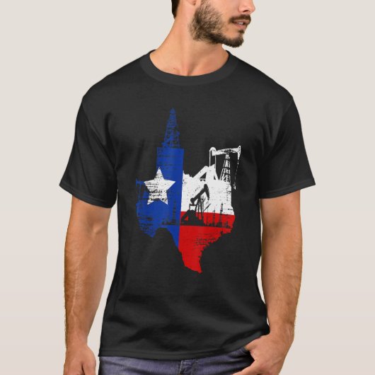 Texas Map Oildfield Worker Gasoline Petroleum USA T-shirt (Voorkant)