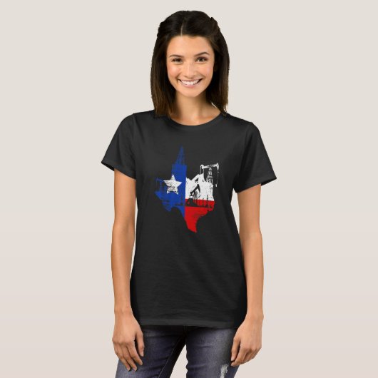 Texas Map Oildfield Worker Gasoline Petroleum USA T-shirt (Voorkant volledig)