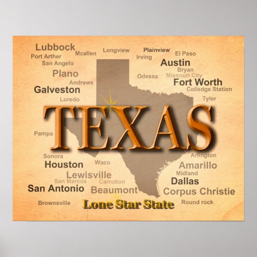 Texas  Map Poster (Voorkant)