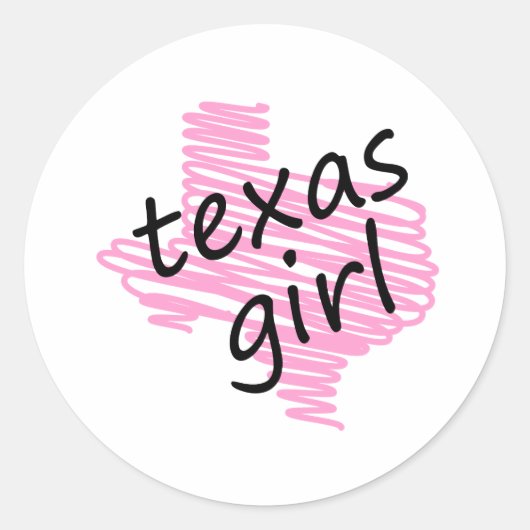 Texas Meisje met gekrabbelde Texas Kaart Ronde Sticker (Voorkant)