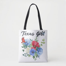 Texas meisje met rood/wit/blauwe bloemen & vogels tote bag