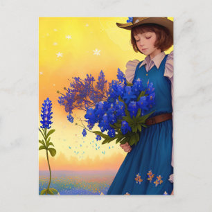 Texas Meisje Texas Bluebonnets Texan Pride Art Briefkaart