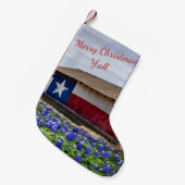 Texas Merry Kerstmis Y'all Barn and Bluebonnets Kleine Kerstsok (Voorkant (Hangend))