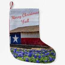 Texas Merry Kerstmis Y'all Barn and Bluebonnets